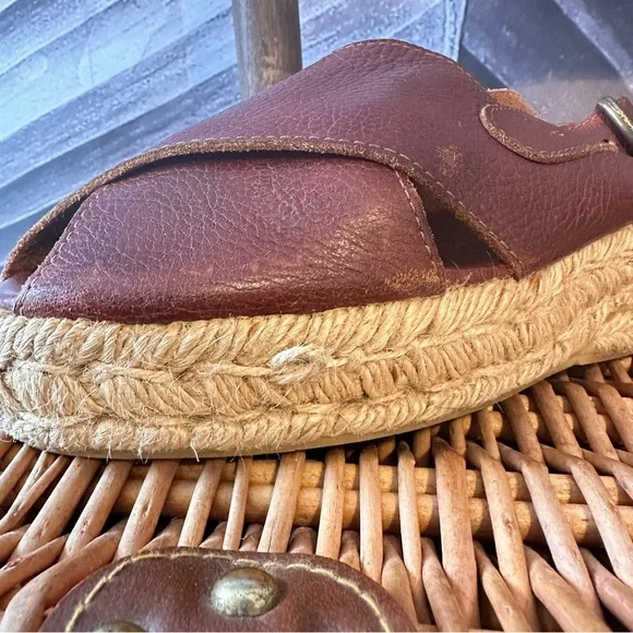Vintage Leather Espadrilles 7.5 / 38 Platform Flats Sandals Rare Made in Spain - Picture 4 of 16